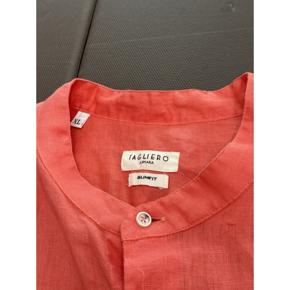 Tagliero Asmara 100% Flax Linen Top Coral Lightweight Button Up Summer Womens XL - Picture 3 of 7